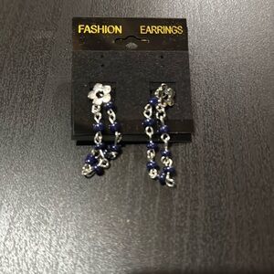 NWOT pair of earrings silver & navy tone dangles with silver tone posts